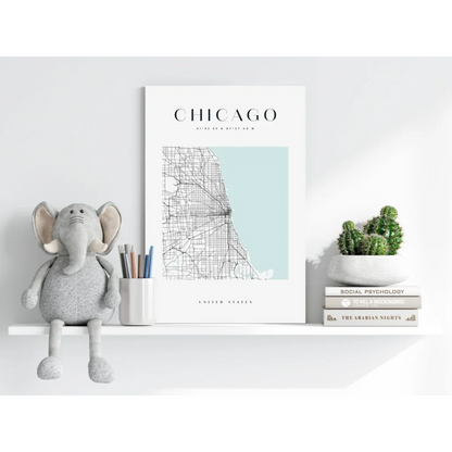 Minimalist Chicago map on insigne aluminum print