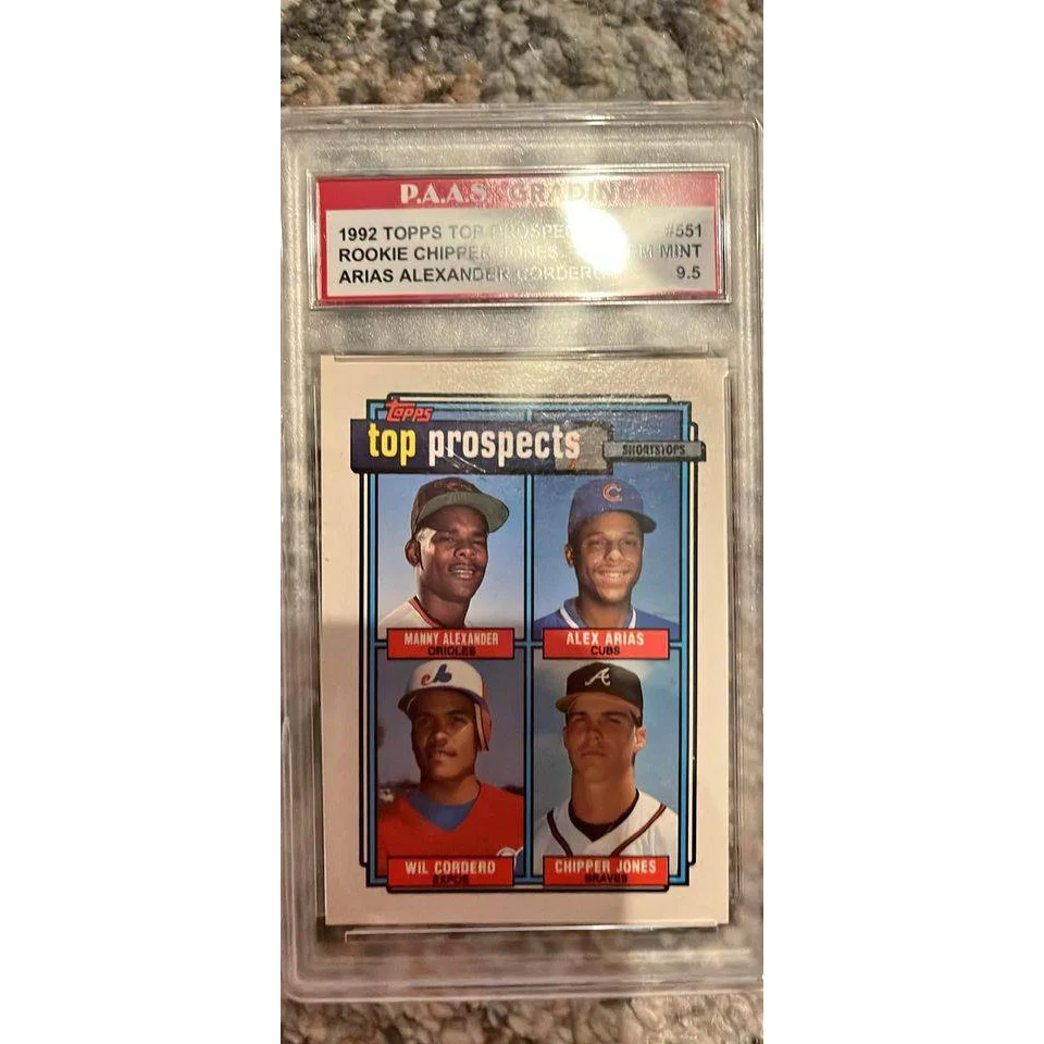 1992 Topps Top Prospects baseball card featuring Chipper Jones, part of the sports memorabilia collection