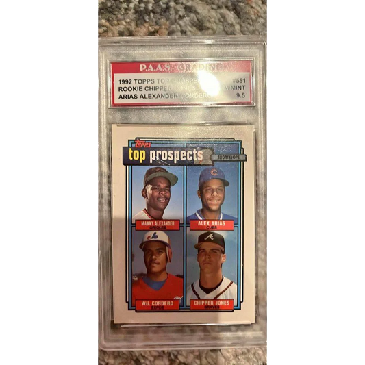 1992 Topps Top Prospects baseball card featuring Chipper Jones, part of the sports memorabilia collection