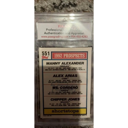 A graded 1992 Topps Chipper Jones card from the Jones baseball history sports memorabilia collection