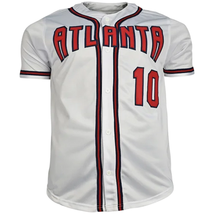 Chipper Jones signed custom jersey, white Atlanta Braves #10 with red black accents
