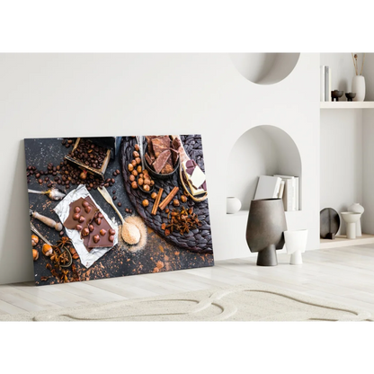 Rustic chocolate coffee glass wall art print of dark still life on canvas