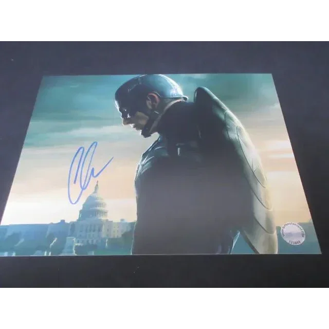 Autographed Chris Evans Captain America movie still for Marvel collectible display