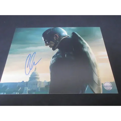 Autographed Chris Evans Captain America movie still for Marvel collectible display