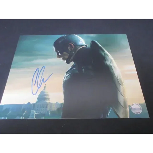 Autographed Chris Evans Captain America movie still for Marvel collectible display