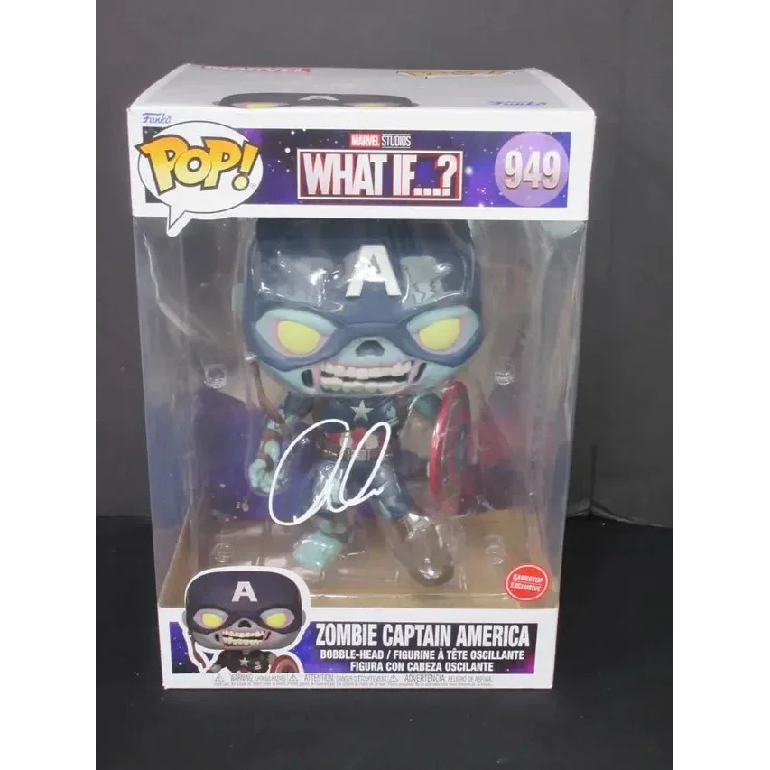 Chris Evans signed Zombie Captain America Funko Pop with COA and signed display