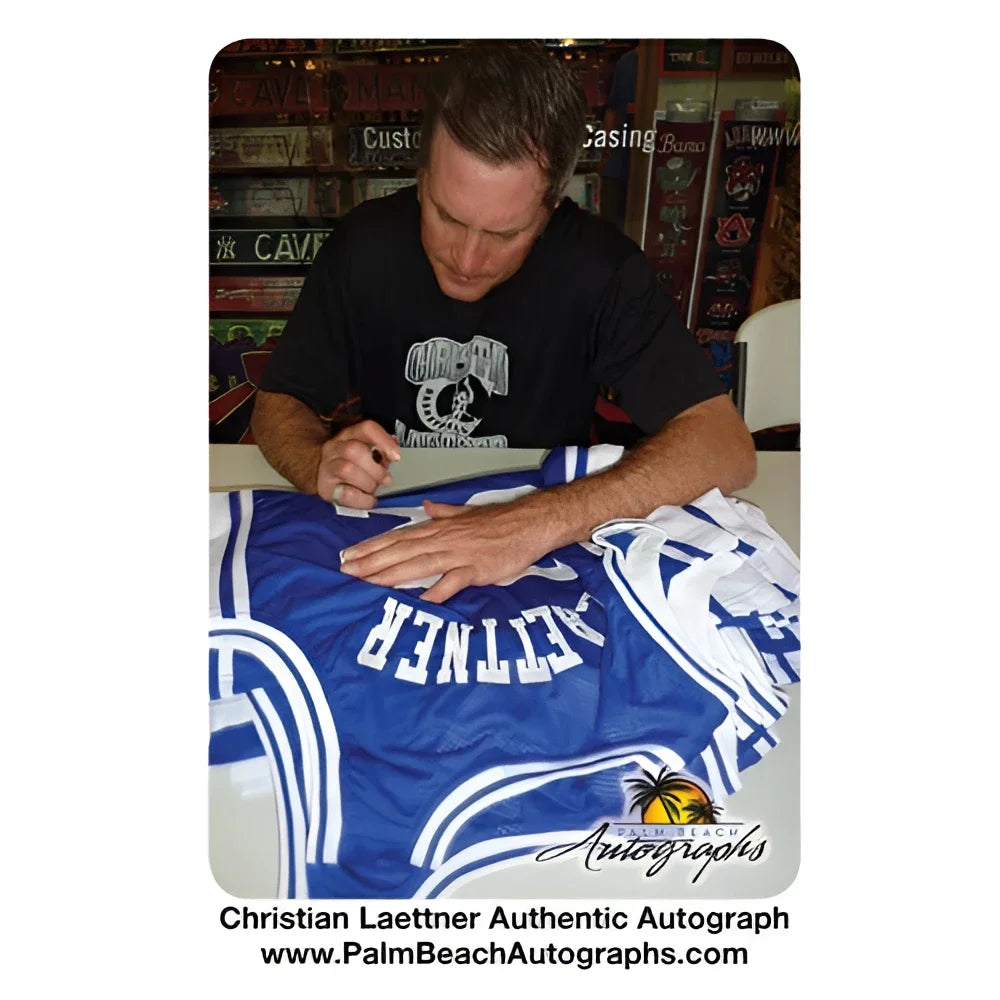 Christian Laettner autographed Duke Blue Devils blue jersey with Lattner name