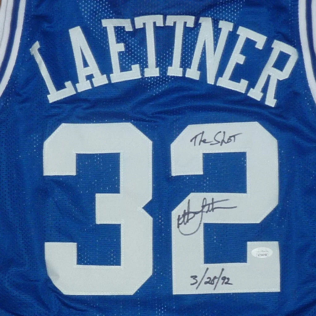 Signed Duke Blue Devils Christian Laettner blue jersey #32
