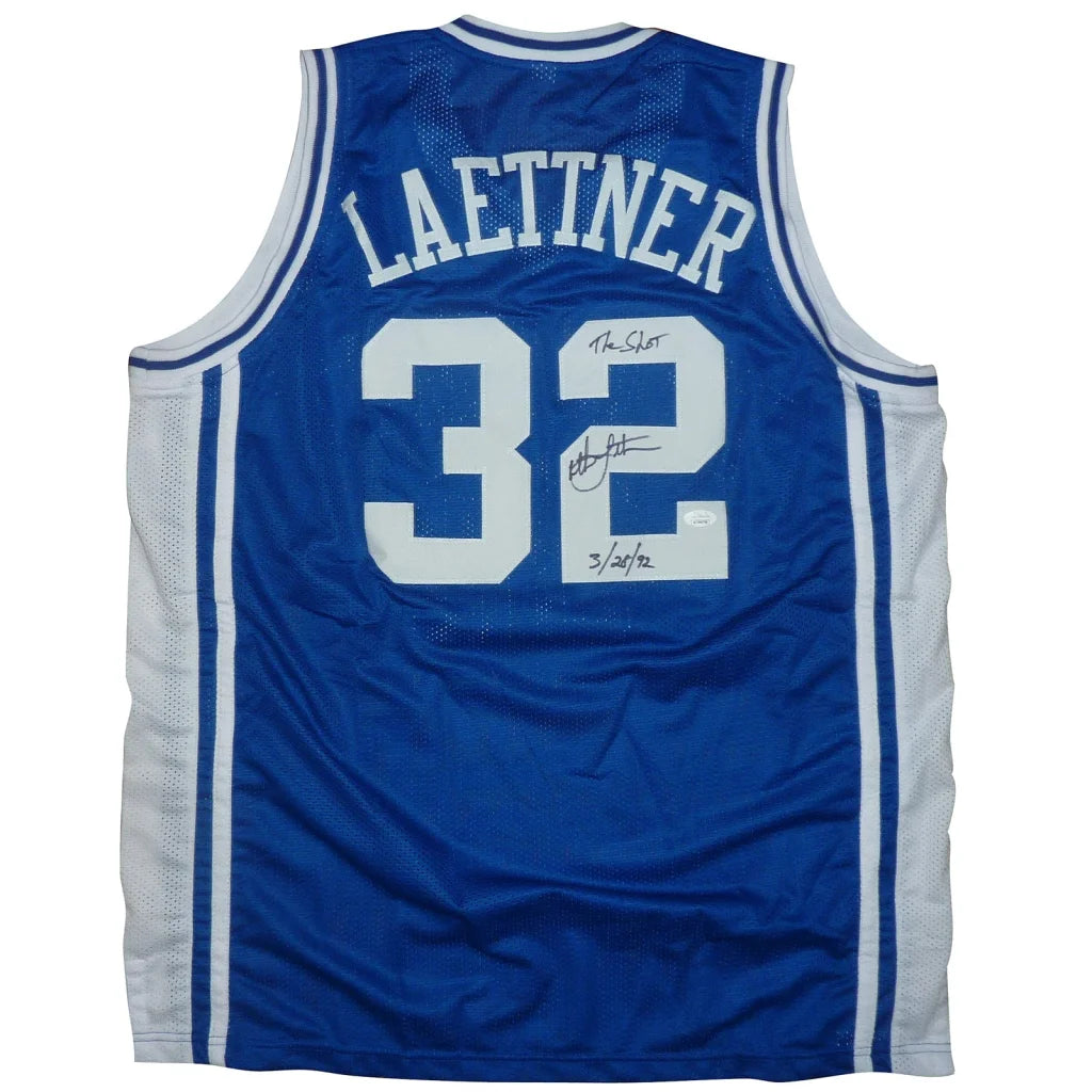Signed Duke Blue Devils Christian Laettner blue jersey #32