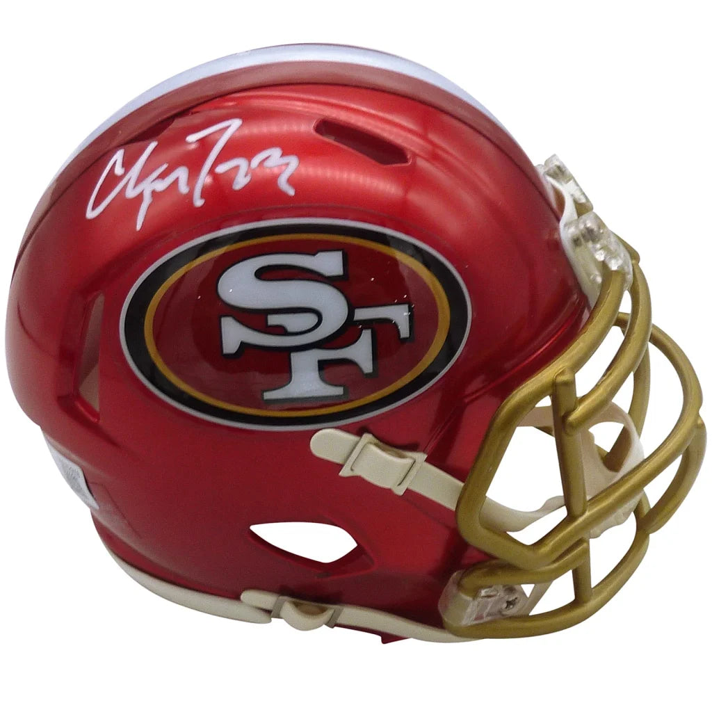 Christian McCaffrey autographed red and gold 49ers mini helmet