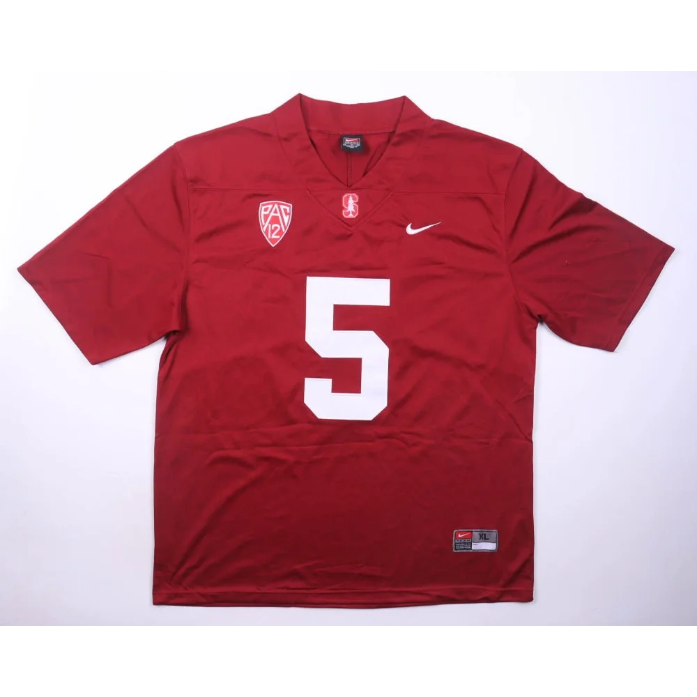 Red short-sleeved Stanford Cardinal signed jersey with Christian McCaffrey number 5
