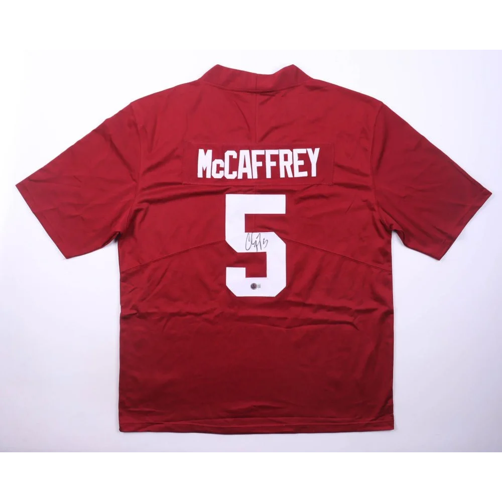 Red Christian McCaffrey signed jersey with Stanford Cardinal 5 on the back