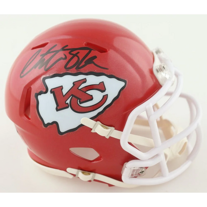 Red Kansas City Chiefs speed mini helmet with autograph and Beckett COA for Chiefs speed