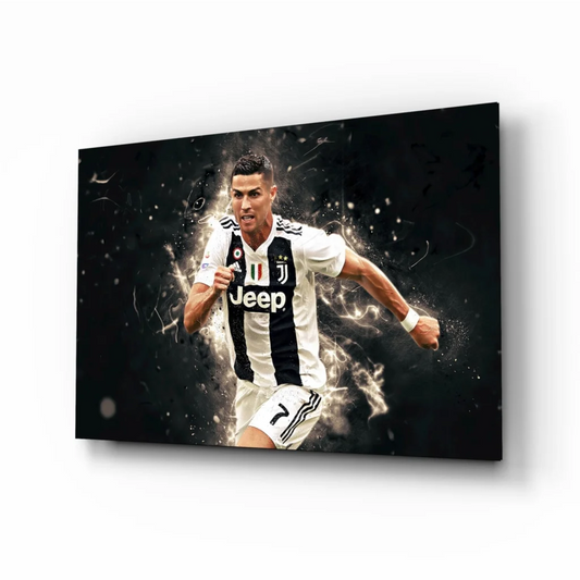 Black and white Ronaldo Juventus glass wall art on canvas