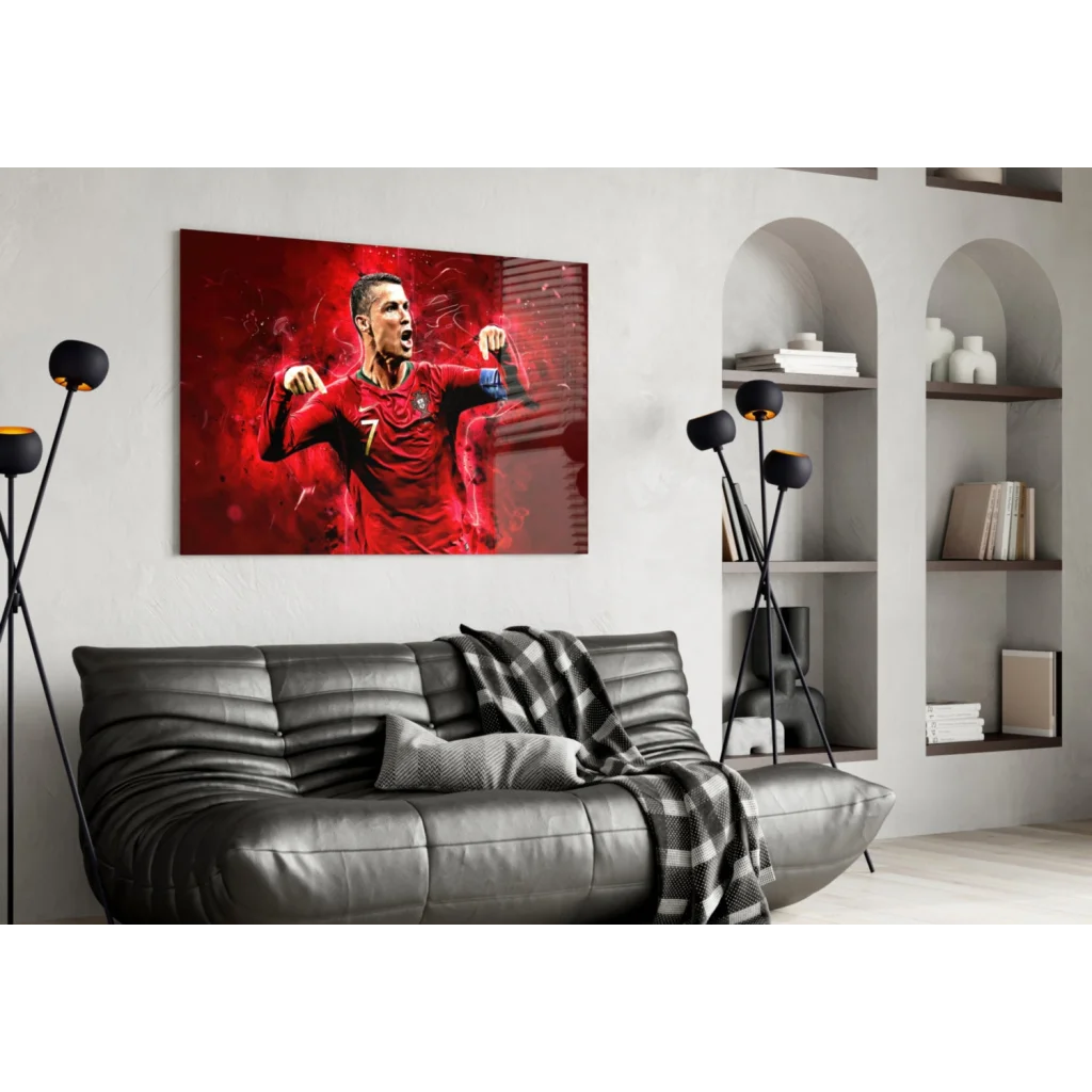 CR7 Portugal Fiery Red Glass Wall Art Canvas Print | Contemporary Home Wall Art | vintageantiquesgifts.com