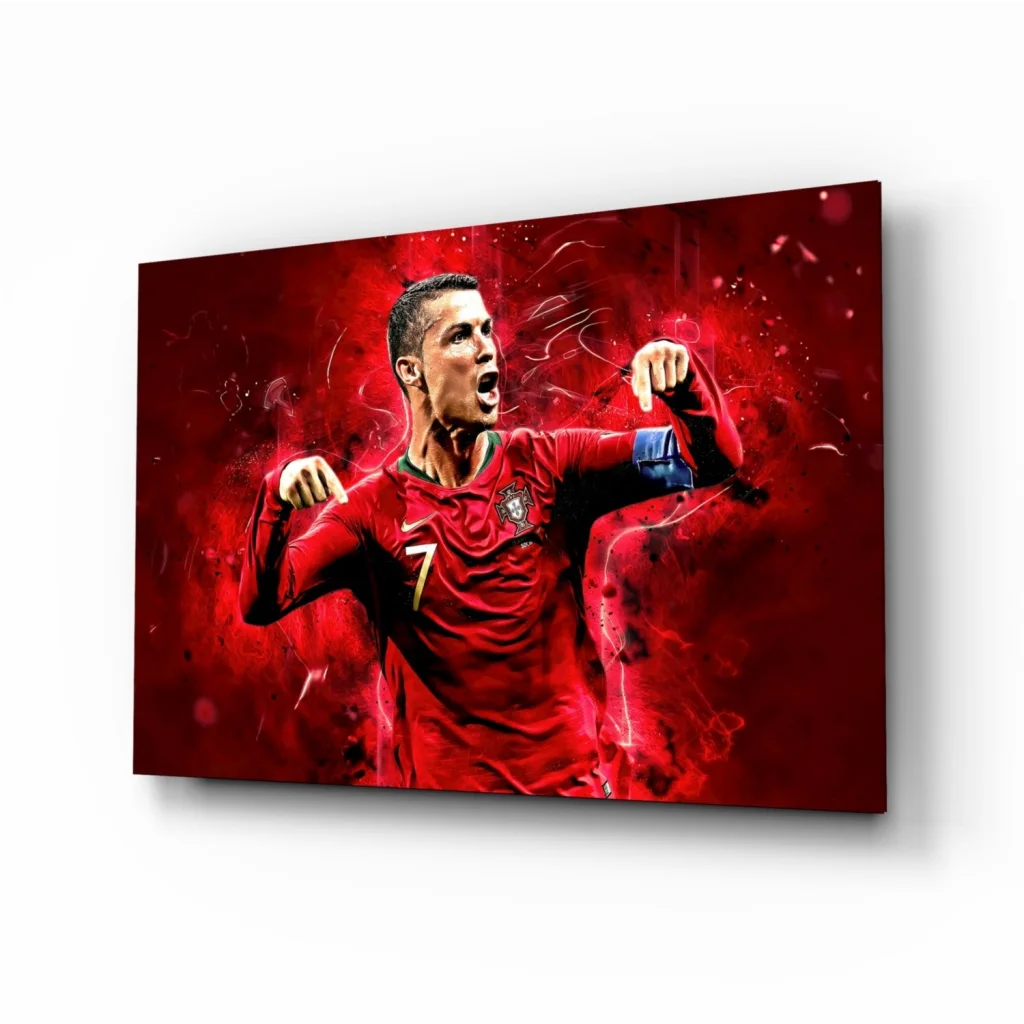 CR7 Portugal Fiery Red Glass Wall Art Canvas Print | Insigneart USA | vintageantiquesgifts.com