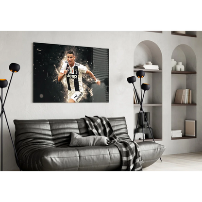 Black and white Ronaldo Juventus glass wall art poster