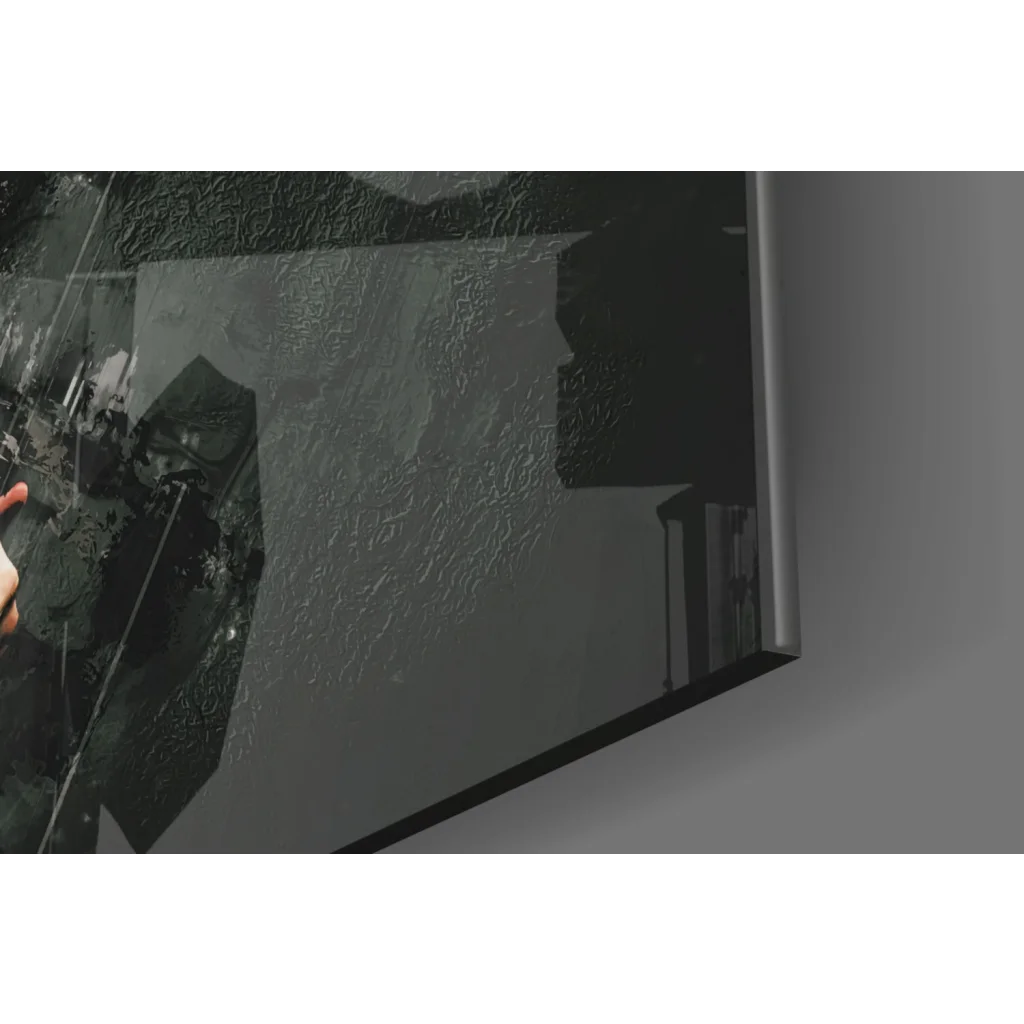 Black-framed monitor in stunning glass wall art print