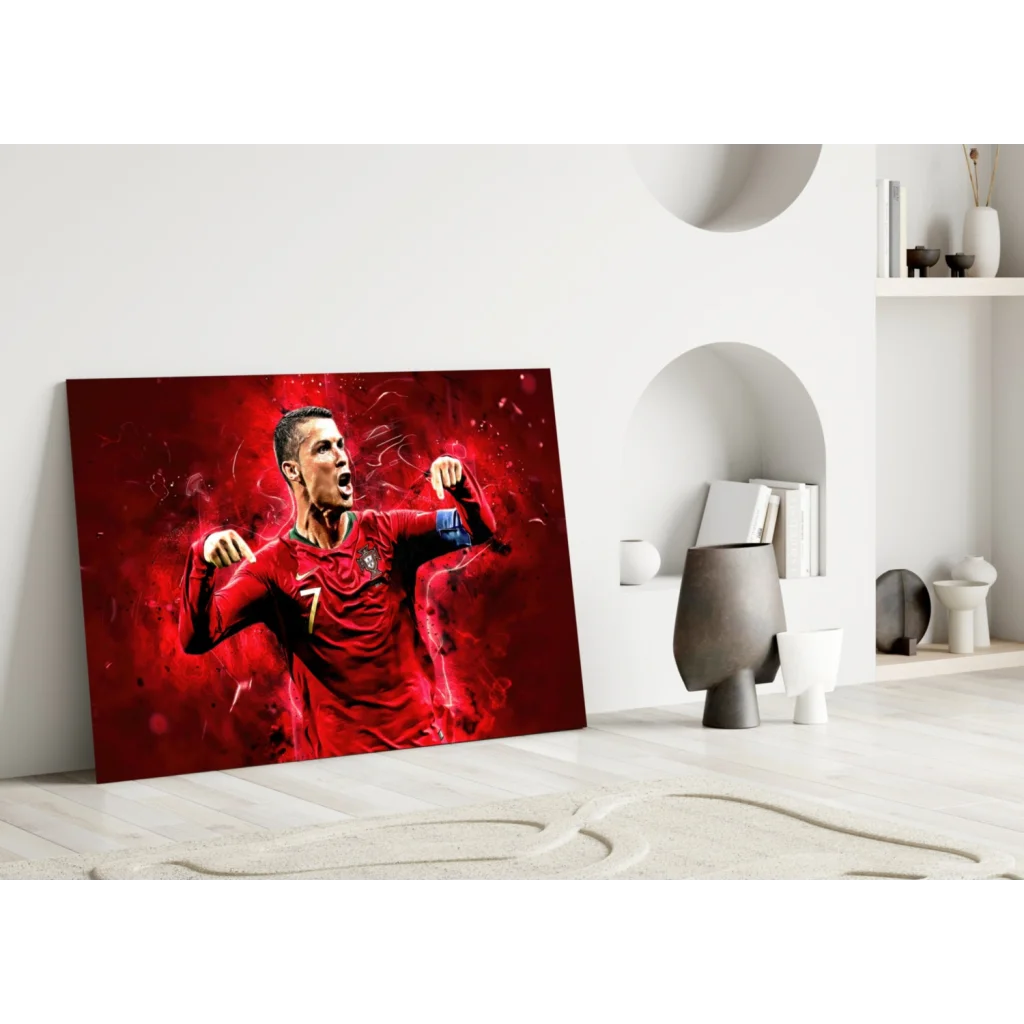 CR7 Portugal Fiery Red Glass Wall Art Canvas Print | Modern Wall Art Decor | vintageantiquesgifts.com