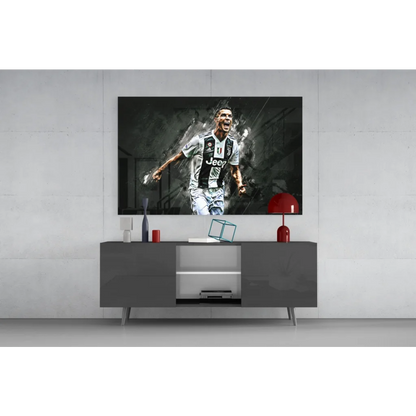Cristiano Ronaldo Juventus black and white glass wall art print