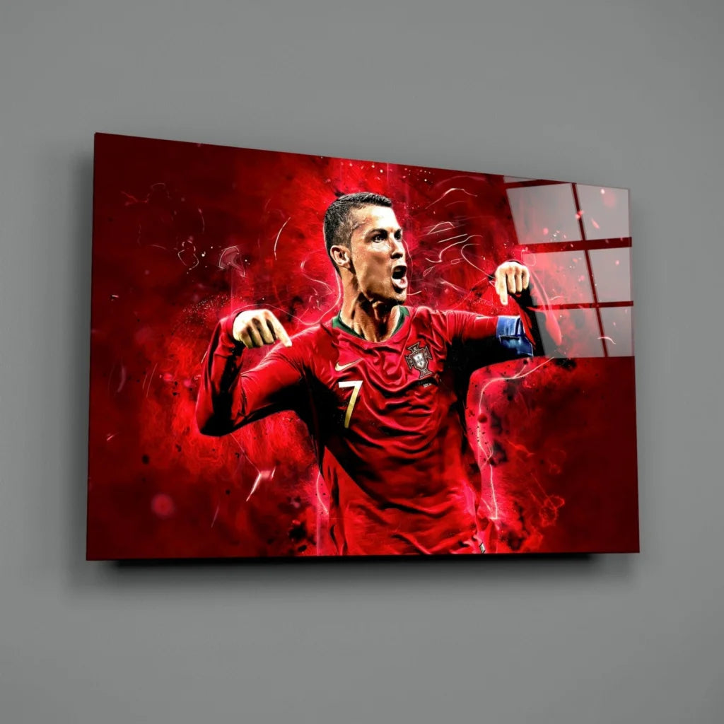 CR7 Portugal Fiery Red Glass Wall Art Canvas Print | Glass Wall Art Print | vintageantiquesgifts.com