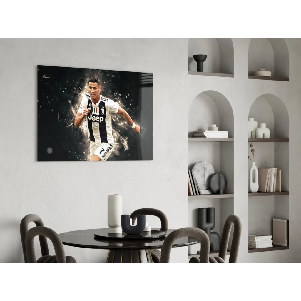 Black and white Ronaldo Juventus glass wall art poster