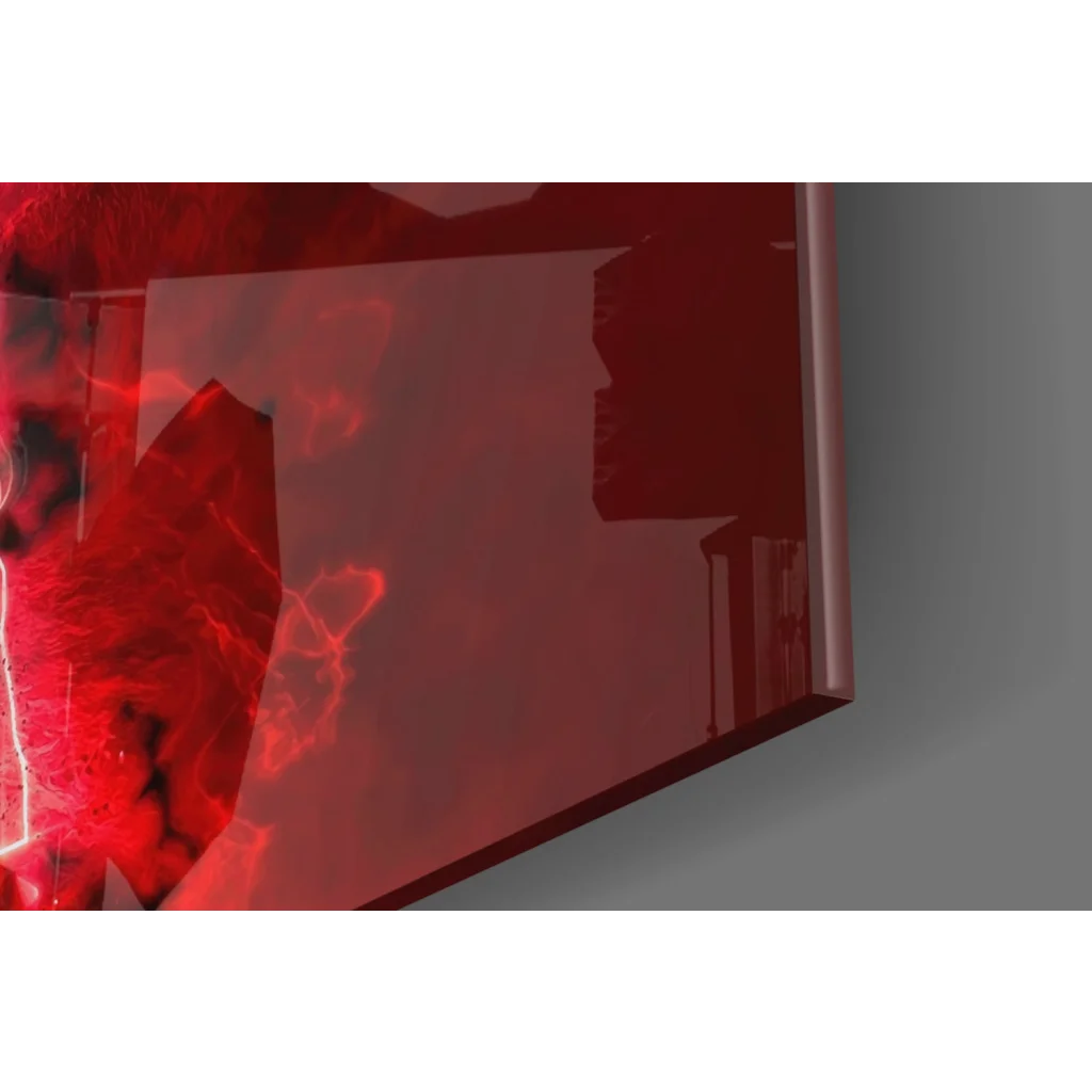 Sleek fiery red CR7 Portugal glass wall art with glowing patterns