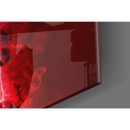 Sleek fiery red CR7 Portugal glass wall art with glowing patterns