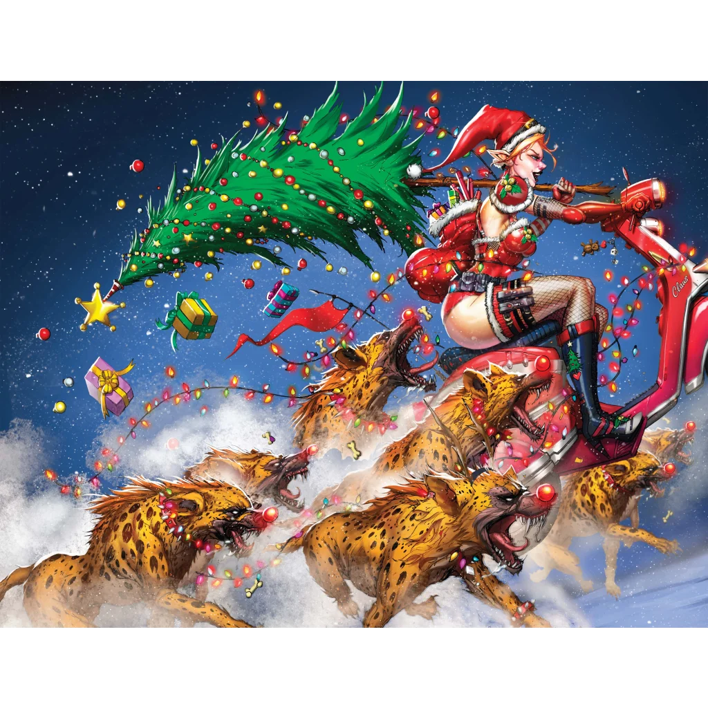 Festive red scooter with Santa hat in Christmas Moped Madness holiday ride