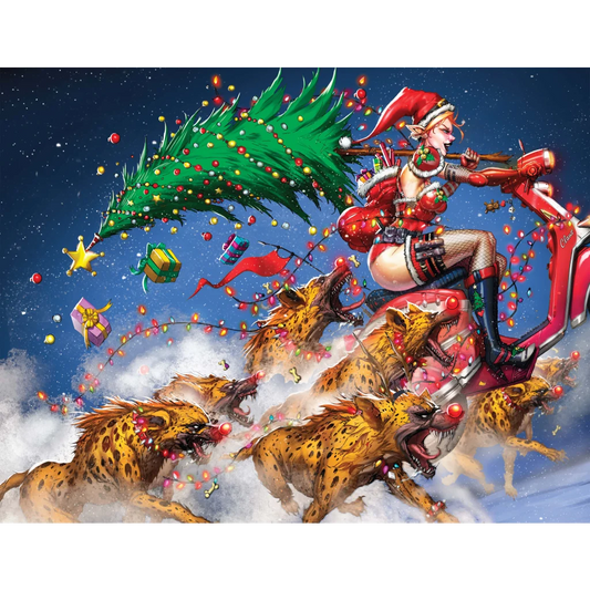 Festive red scooter with Santa hat in Christmas Moped Madness holiday ride