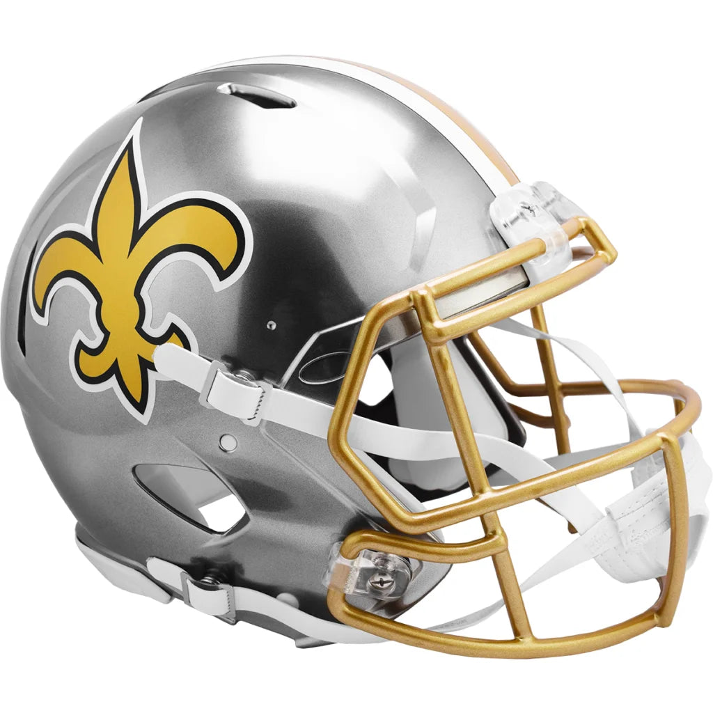 Chrome New Orleans Saints Full Size Authentic Flash Helmet | Creative Sports | vintageantiquesgifts.com