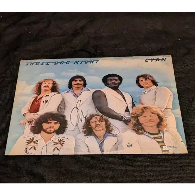 Vintage Three Dog Night Cyan album cover signed by Chuck Negron, collectible signed record album