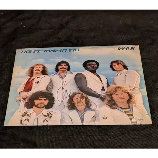 Vintage Three Dog Night Cyan album cover signed by Chuck Negron, collectible signed record album