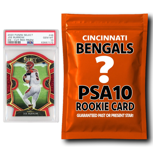 Joe Burrow rookie rc card PSA 10 and mystery pack in the Joe Burrow Treasure set