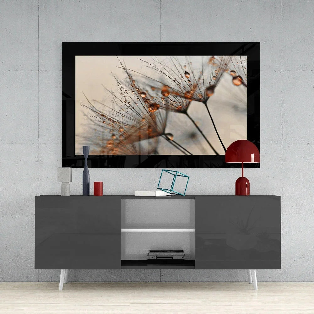 Stunning Dandelion Glass Wall Art with Dewdrops | Contemporary Home Wall Art | vintageantiquesgifts.com