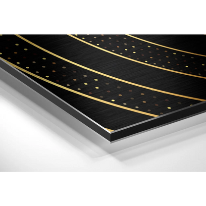 Premium brushed aluminium dibond wall art with black metal frame and gold accents