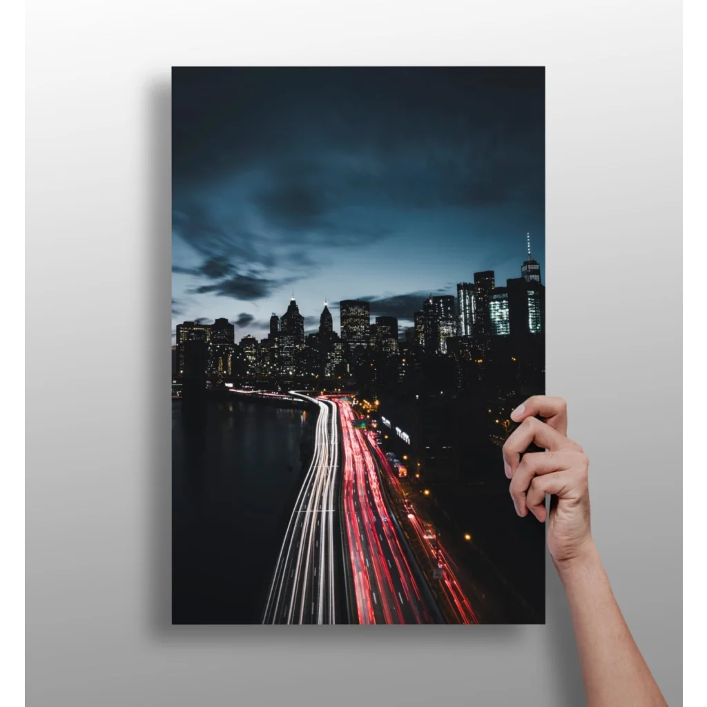 Insigne aluminum prints nighttime city traffic light trails canvas