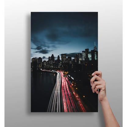 Insigne aluminum prints nighttime city traffic light trails canvas