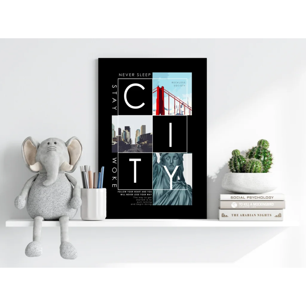 Insigne aluminum prints city collage wall art with Golden Gate Bridge