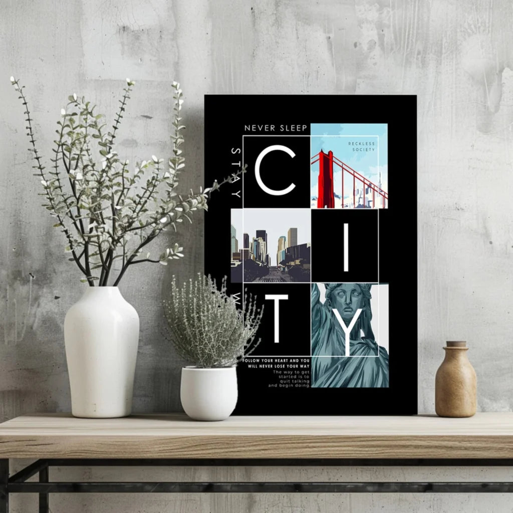 Insigne Aluminum Prints City Collage Wall Art | Glass Wall Art Print | vintageantiquesgifts.com