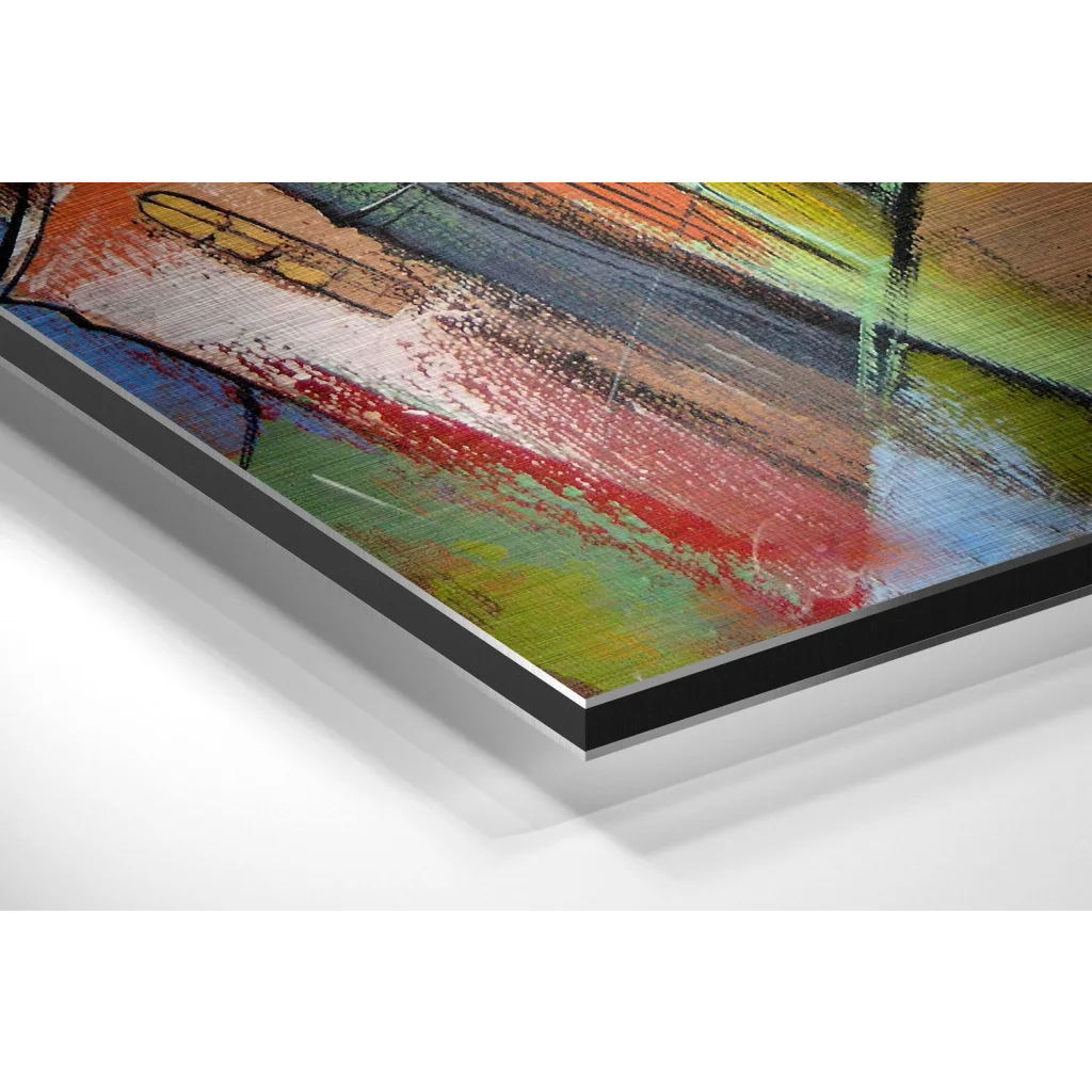 Glass Wall Art Vibrant abstract houses on brushed aluminium dibond print