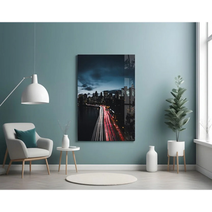 Stunning Glass Wall Art with Glowing City Lights | Contemporary Home Wall Art | vintageantiquesgifts.com
