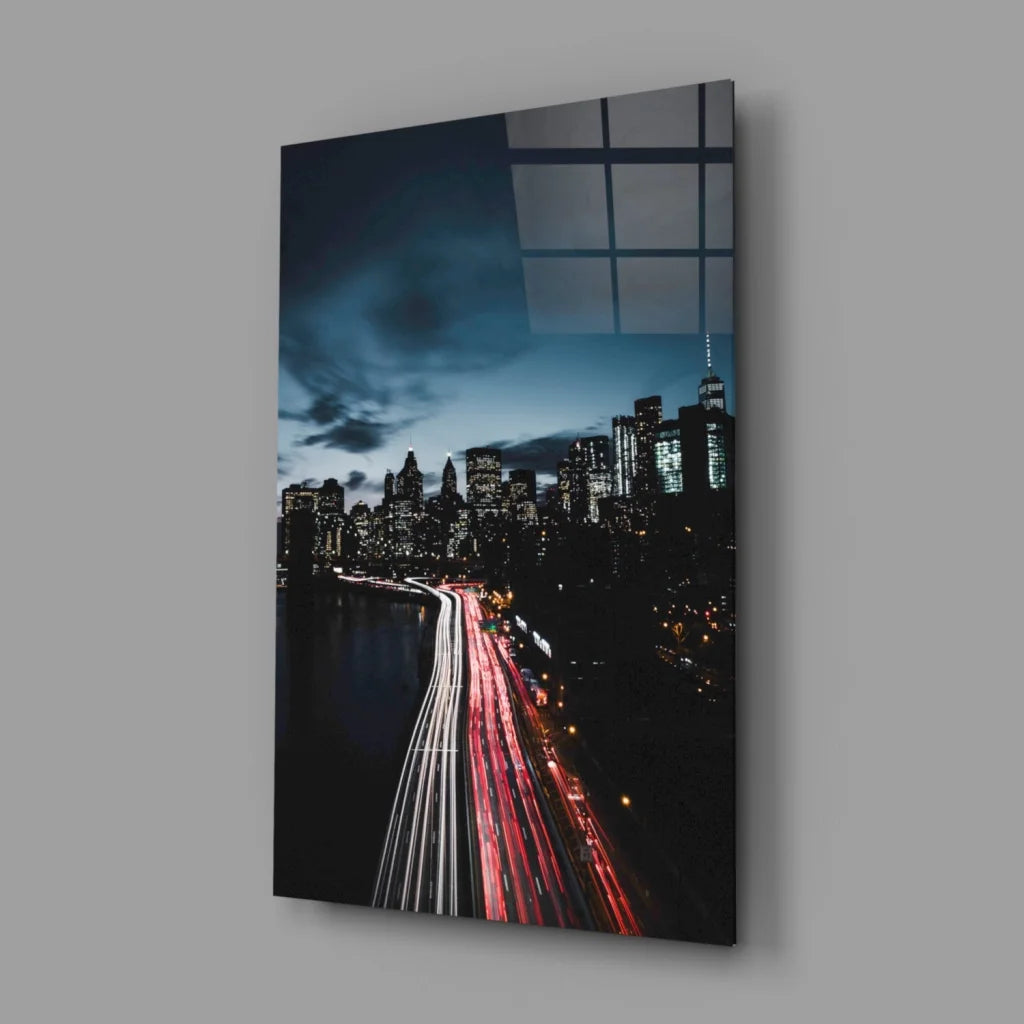 Stunning Glass Wall Art with Glowing City Lights | Glass Wall Art Print | vintageantiquesgifts.com