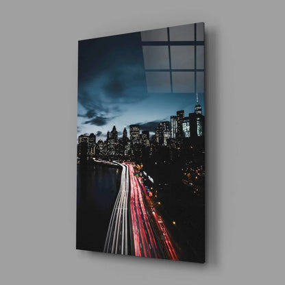 Stunning Glass Wall Art with Glowing City Lights | Glass Wall Art Print | vintageantiquesgifts.com