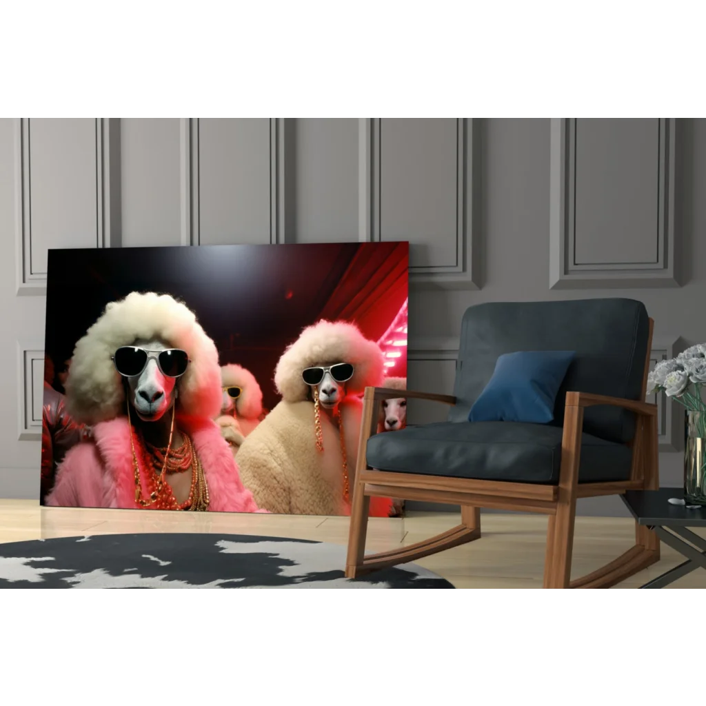 Vibrant pink cream poodles with sunglasses in glamorous wall art canvas print