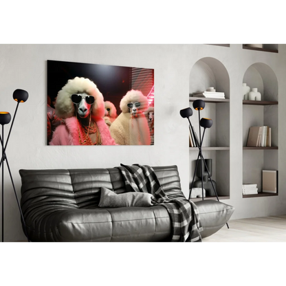 Glamorous Poodles in Pink Furs canvas wall art print