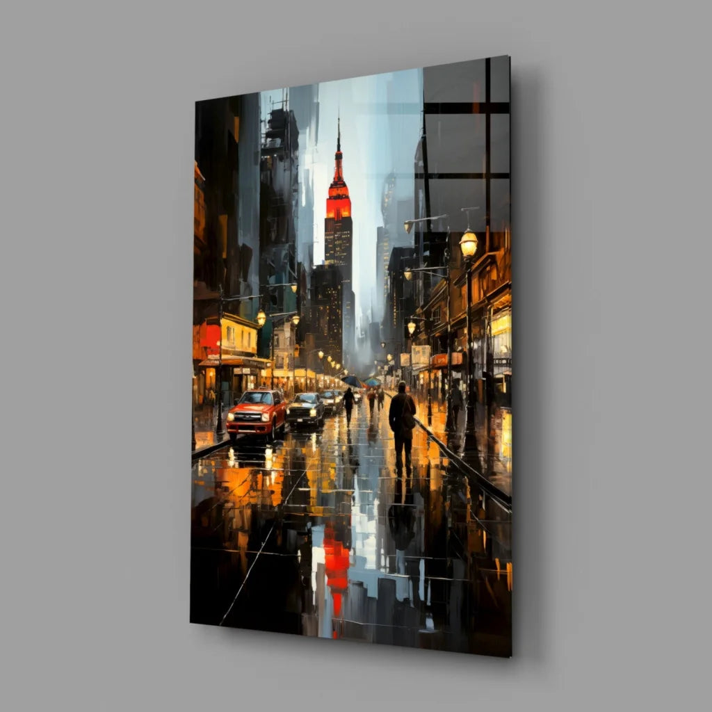 Empire State Building Rainy Night Canvas Wall Art | Glass Wall Art Print | vintageantiquesgifts.com