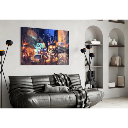 Neon City Nights Canvas Wall Art with Glowing Street Lights | Contemporary Home Wall Art | vintageantiquesgifts.com