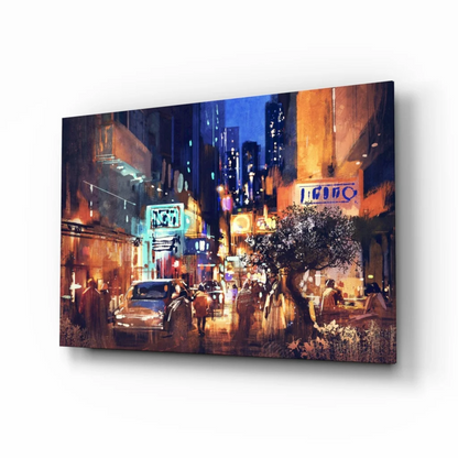 Neon City Nights Canvas Wall Art with Glowing Street Lights | Insigneart USA | vintageantiquesgifts.com