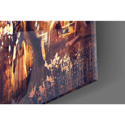 Abstract textured canvas wall art in amber, gold, and brown hues